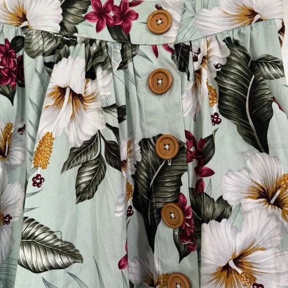 NWT HELL BUNNY RETRO 50S VINTAGE STYLE GREEN FLORAL TAHITI SKIRT SIZE SMALL - Picture 12 of 15